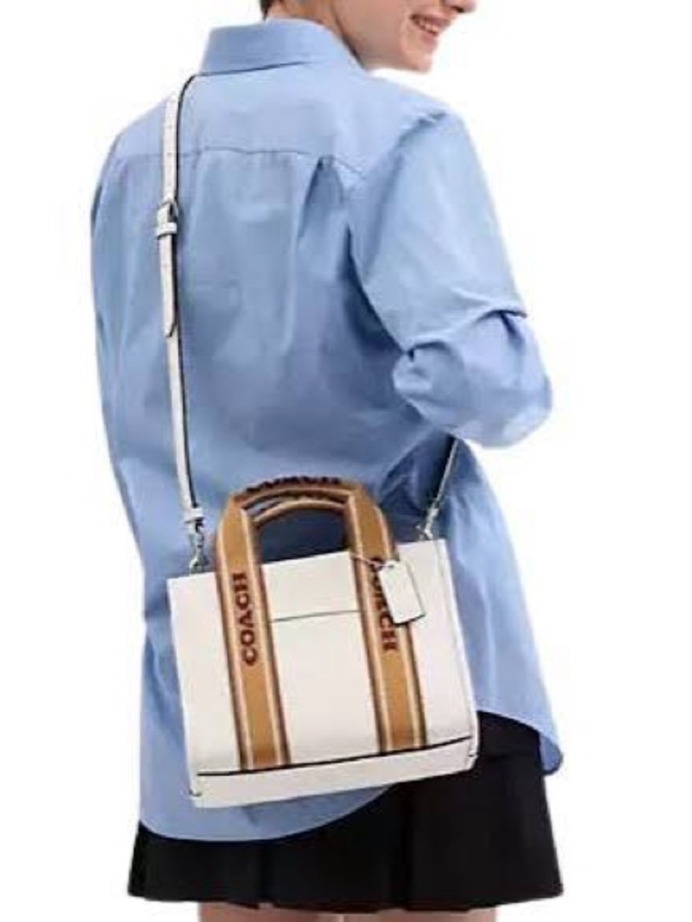 Coach Cream Tote with Tan Logo Straps and Burgundy Text - Picture 3 of 5